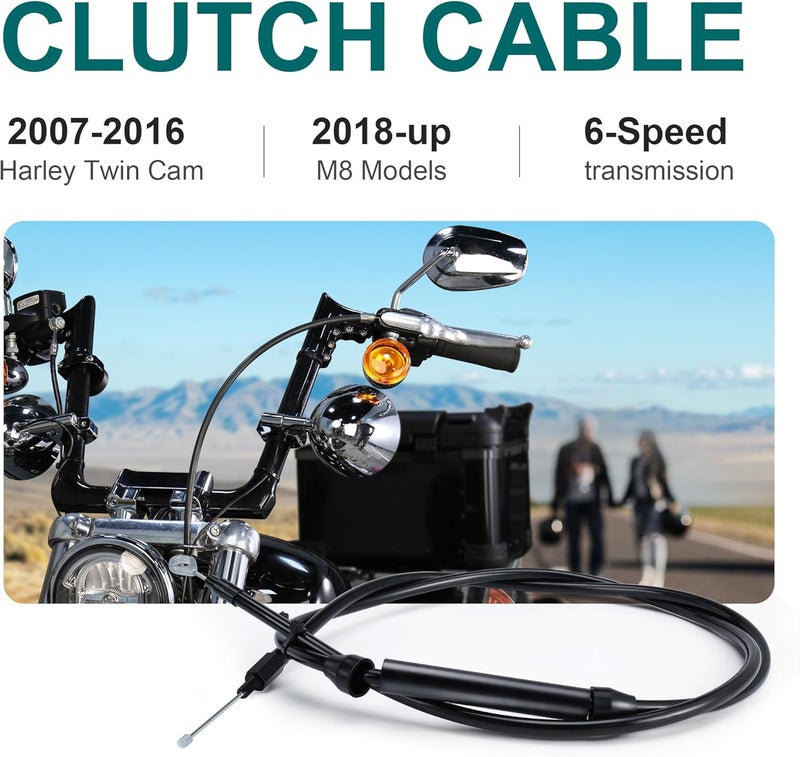 MoKitDora 62-15/16" Twin Cam Clutch Cable Stainless Steel Braided for 2007-2016 Harley Touring Dyna Softail & '18-Later M8 Models 6 Speed Transmission with Mechanical Clutch, Black - Image 2